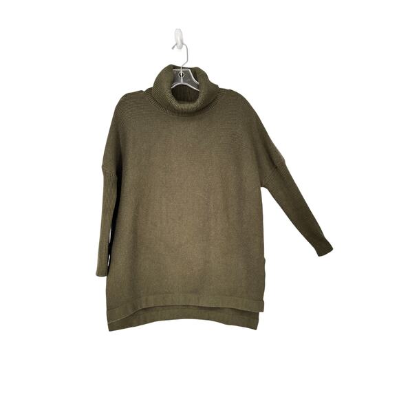 Olive Sweater Dolman Sleeve Knit Boxy Split Hem Soft Ribbed Cozy Medium - Picture 1 of 7